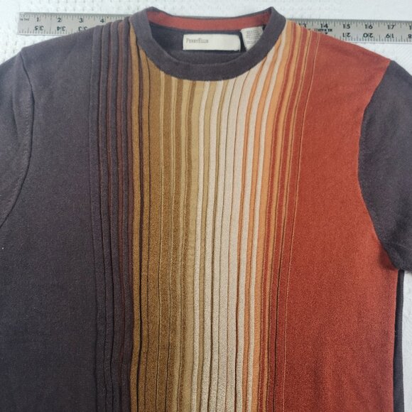 Perry Ellis sweater crew brown tan orange gradient textured Men's size small - Picture 3 of 8